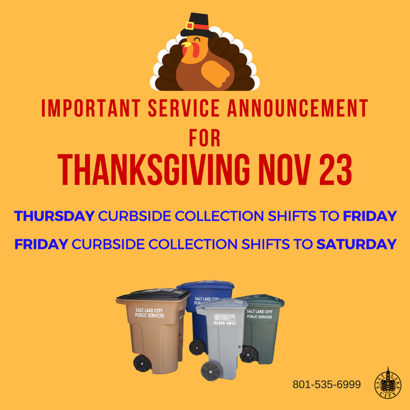Image describing change in Waste and Recycling collection for Thanksgiving Day
