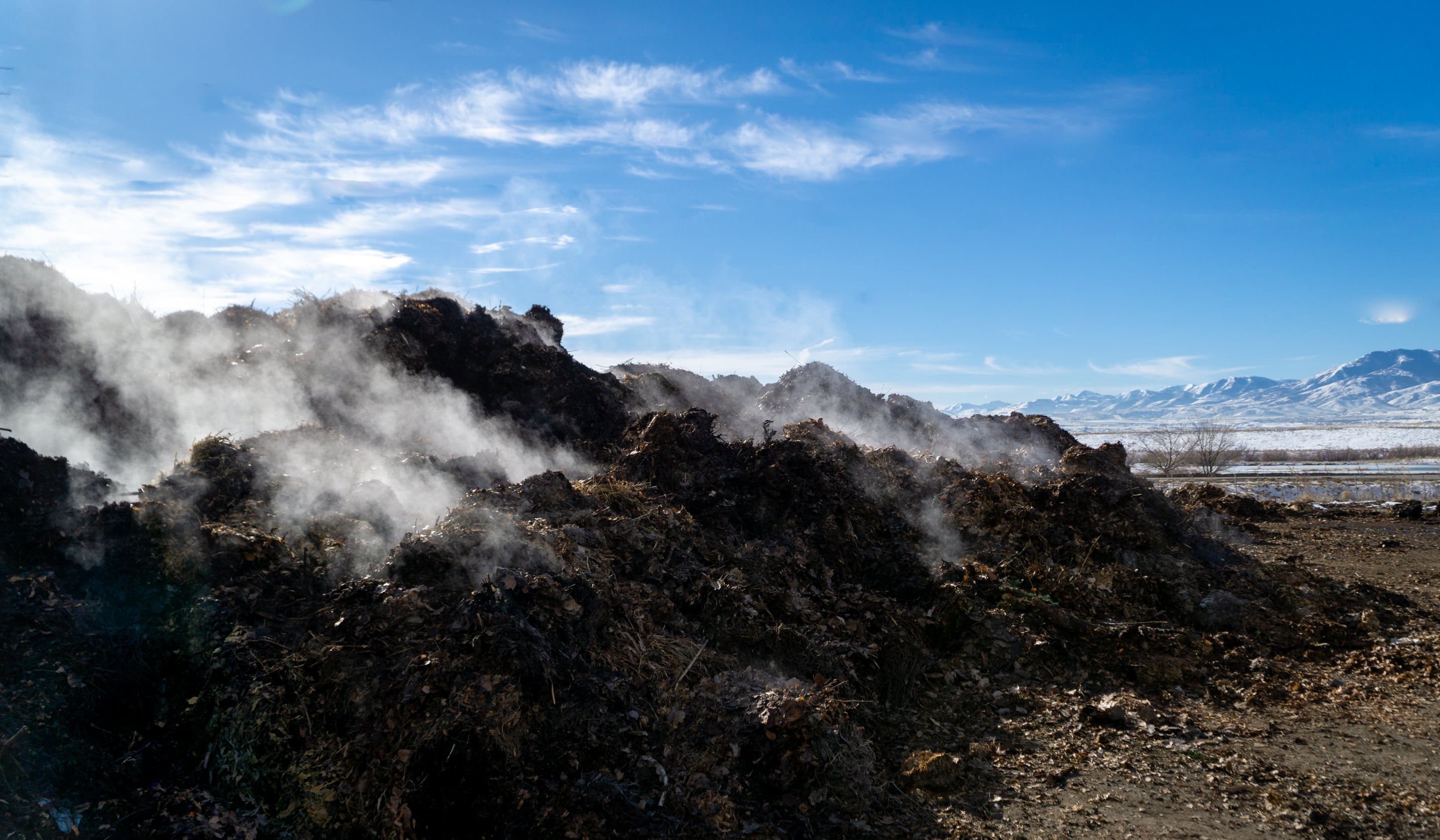 Steam rising from compost pile at Salt Lake Valley Landfill.