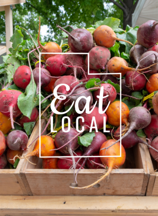 Eat Local logo on image of beets.