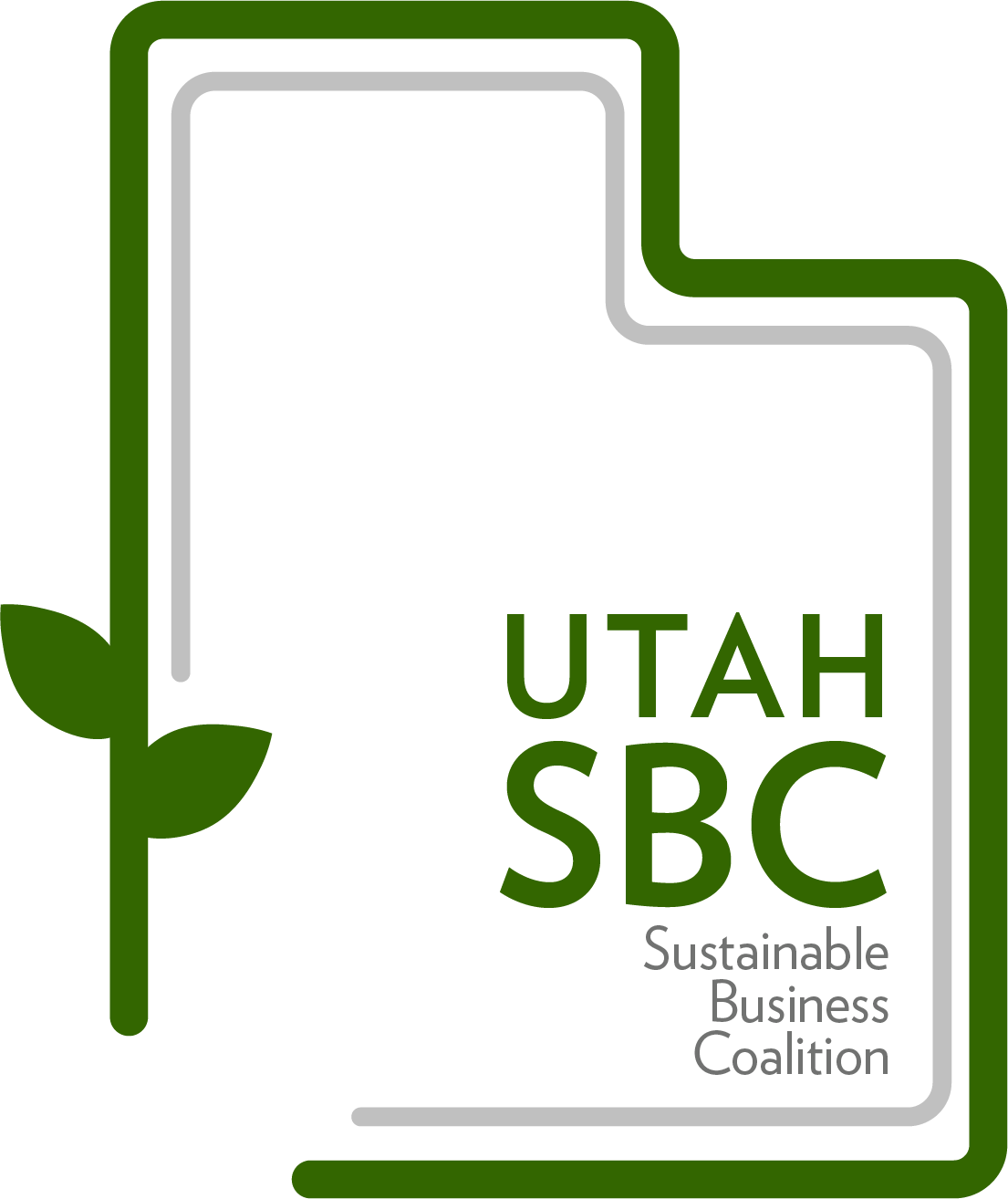 Utah Sustainable Business Coalition Logo (image is an vine outlining the state of Utah with the words "UTAH SBC Sustainable Business Coalition" in lower right corner of the state.)
