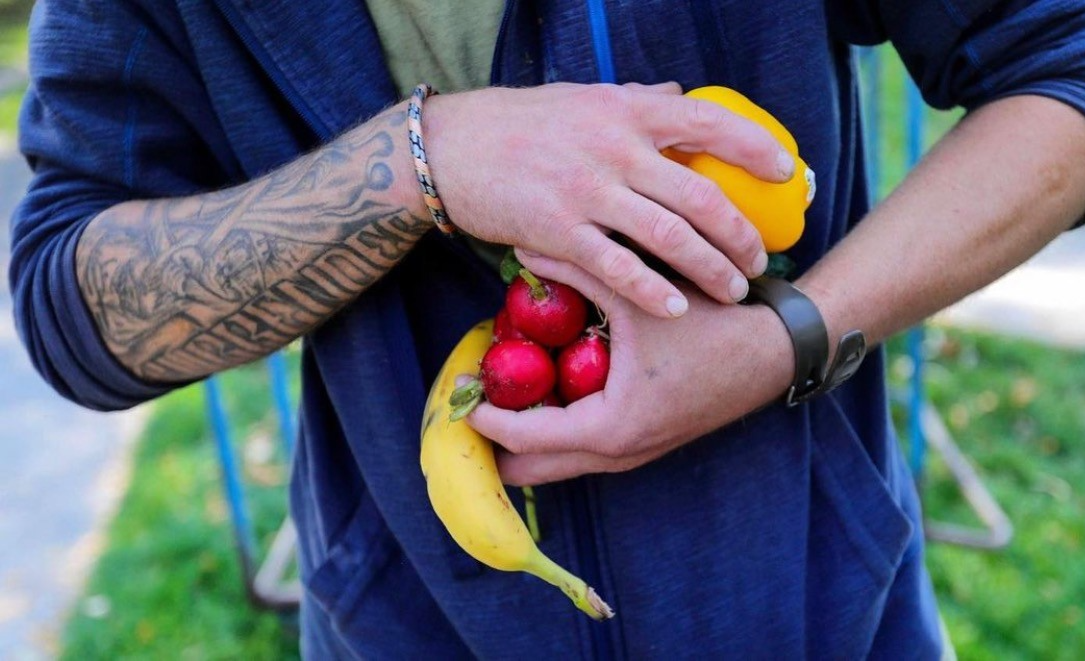 person holding fresh fruits and vegetables
